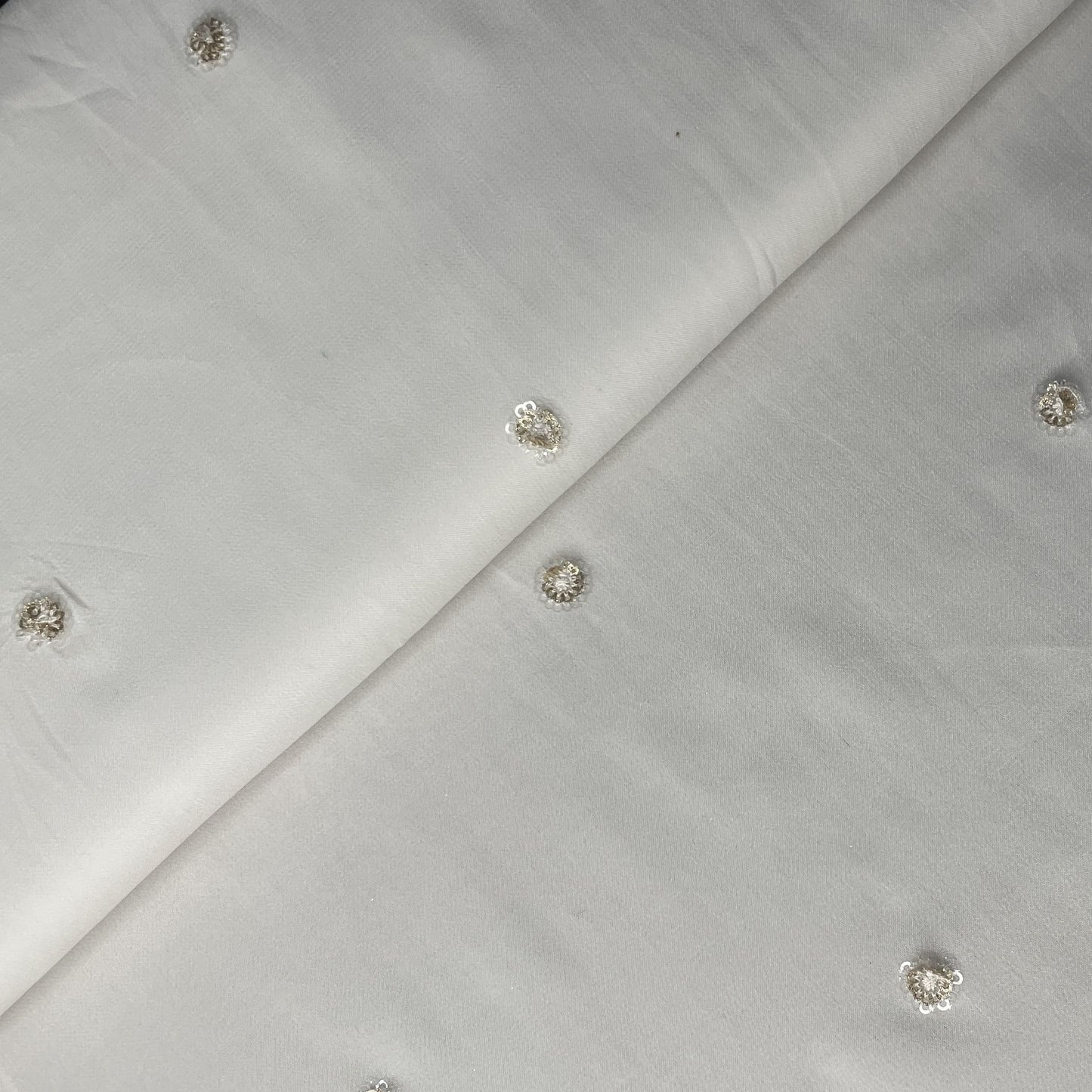 White Dyeable Mirror Embroidery Georgette Fabric 18790