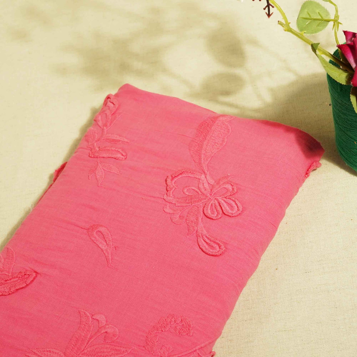 Pink Floral Cutdana Embroidery Tissue Fabric 02355 GT-18817