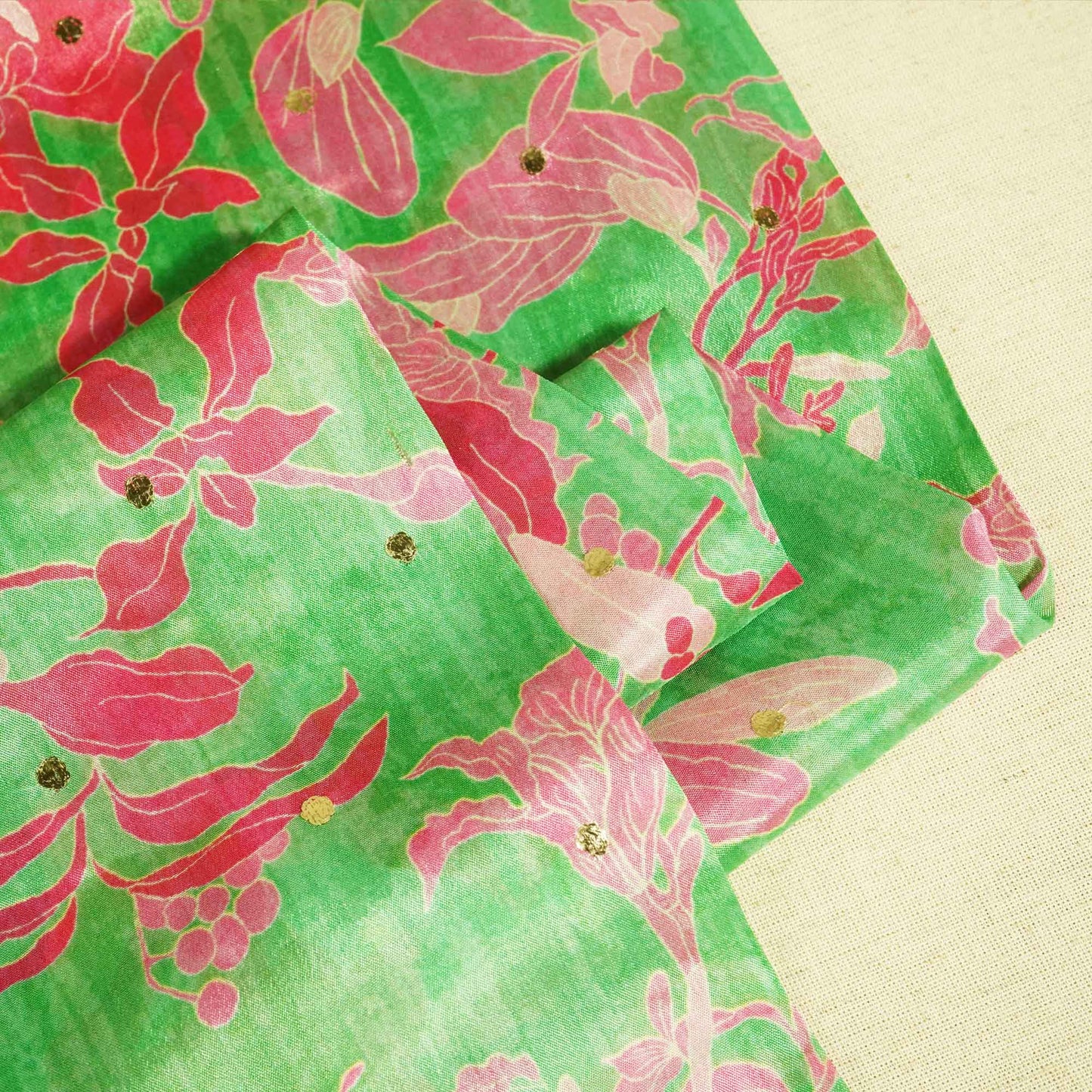 Green Floral Gota Embroidery Crepe Fabric 2318 GT-18870