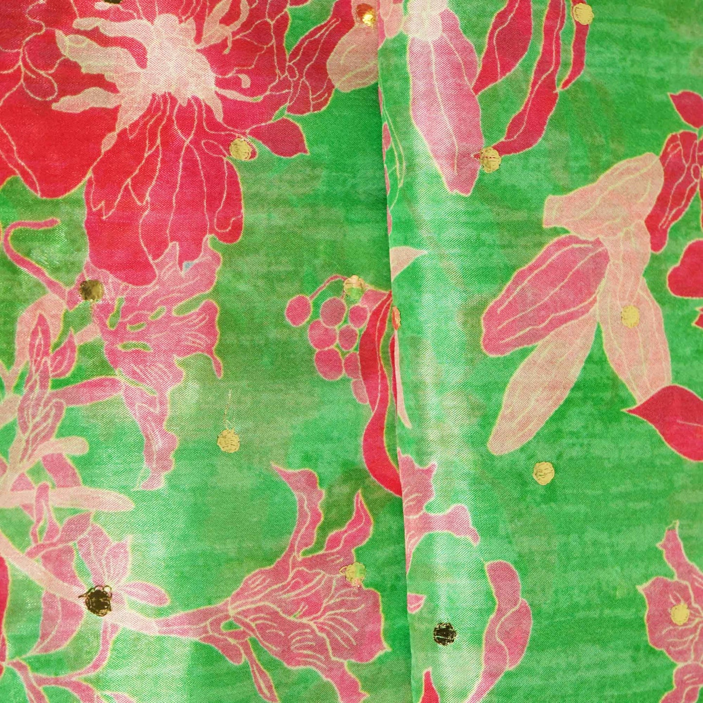 Green Floral Gota Embroidery Crepe Fabric 2318 GT-18870