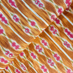 Mustard & Yellow Ikkat Hand Work Tissue Fabric 18874