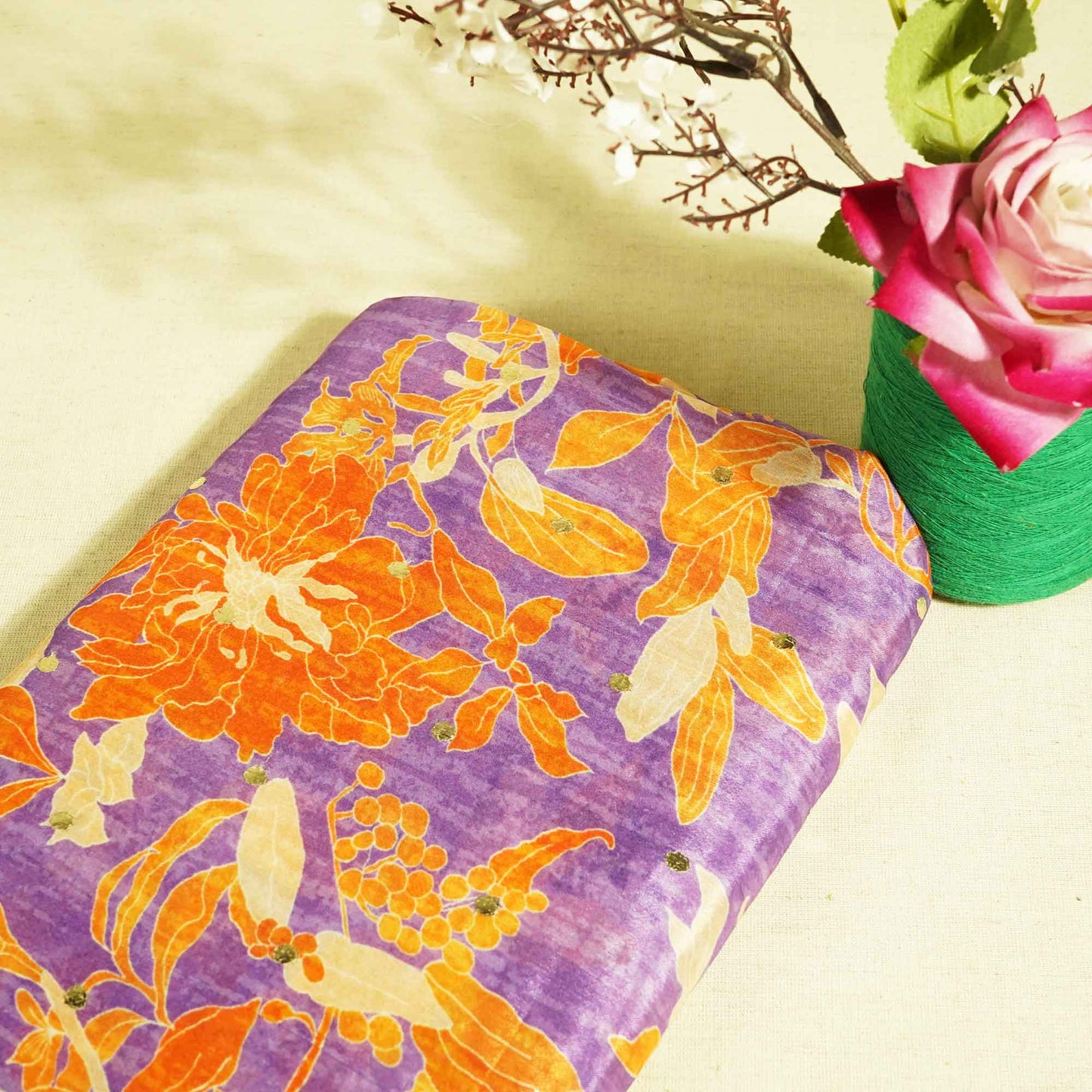 Purple Floral Gota Embroidery Crepe Fabric 2324 GT-18876
