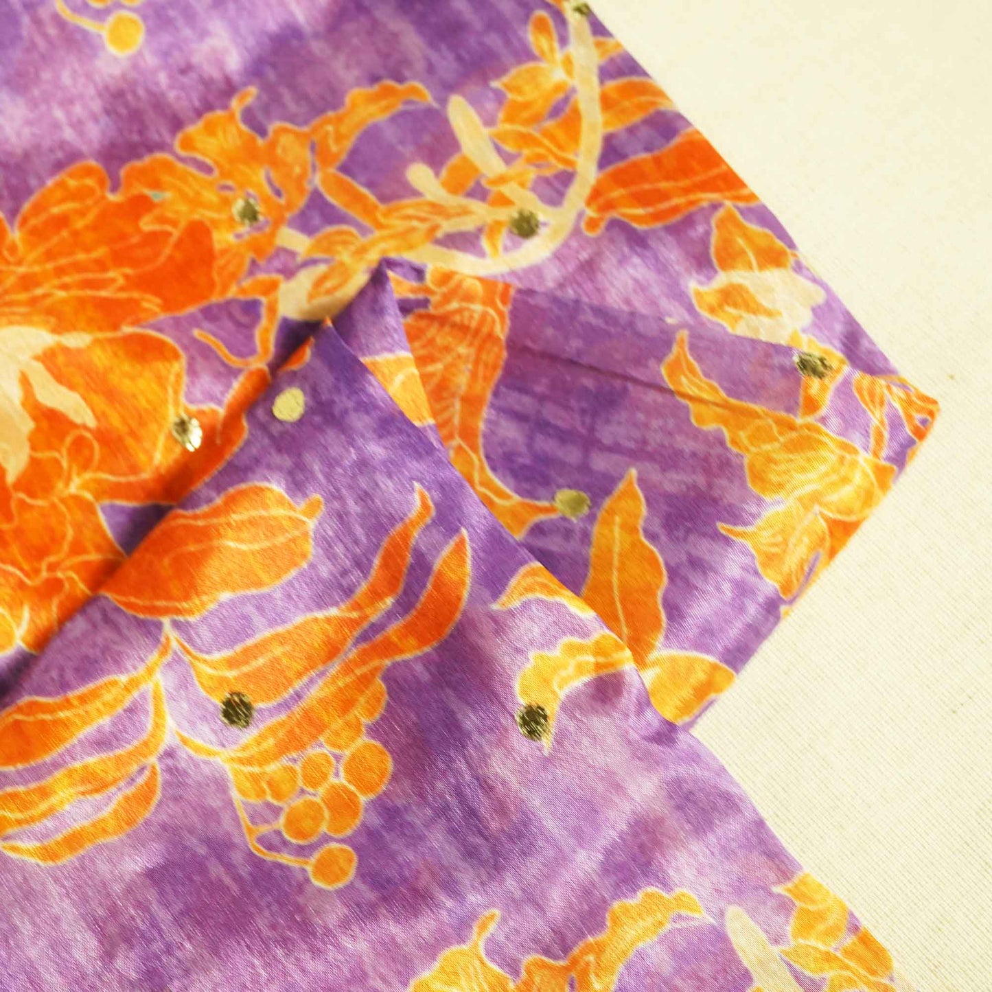 Purple Floral Gota Embroidery Crepe Fabric 2324 GT-18876