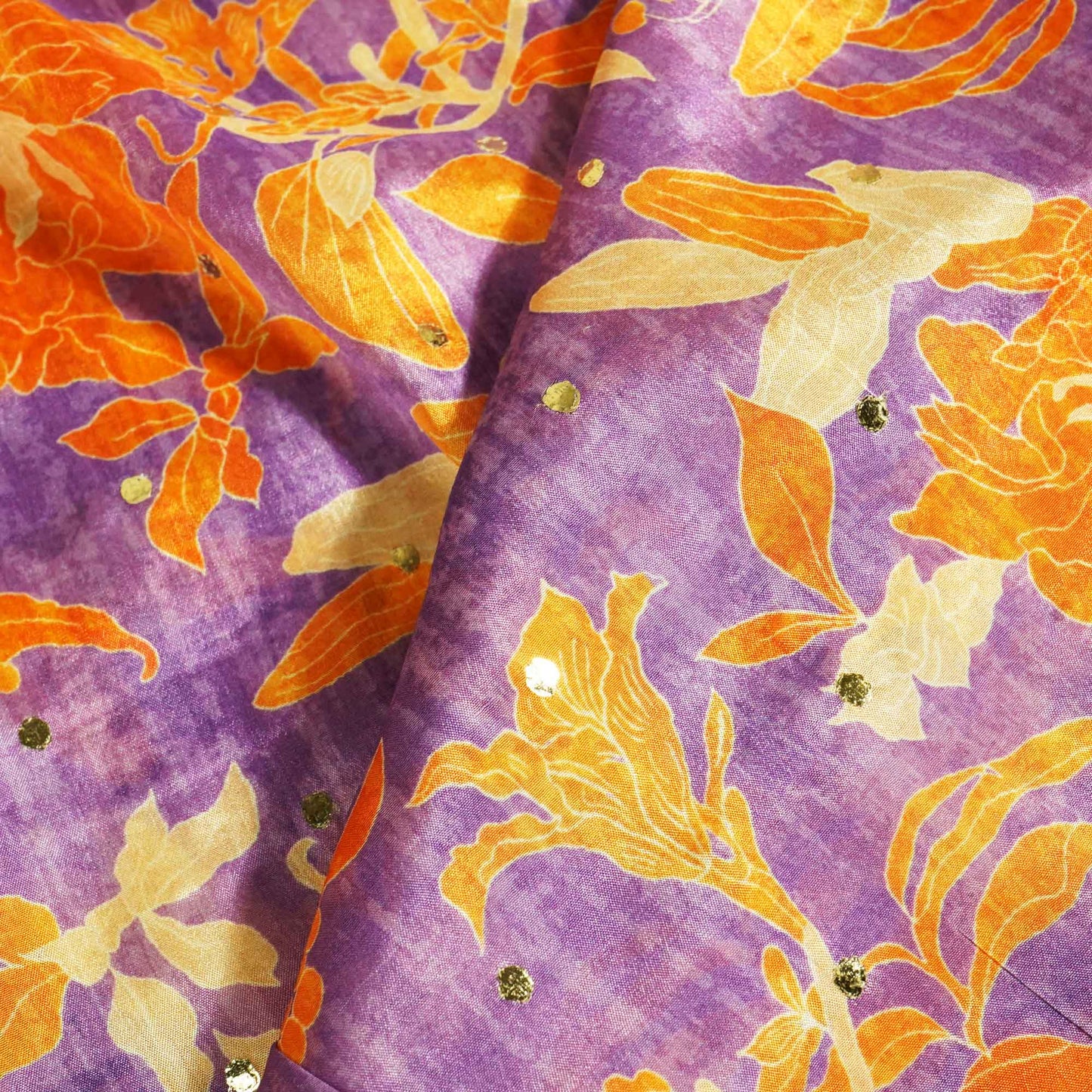 Purple Floral Gota Embroidery Crepe Fabric 2324 GT-18876