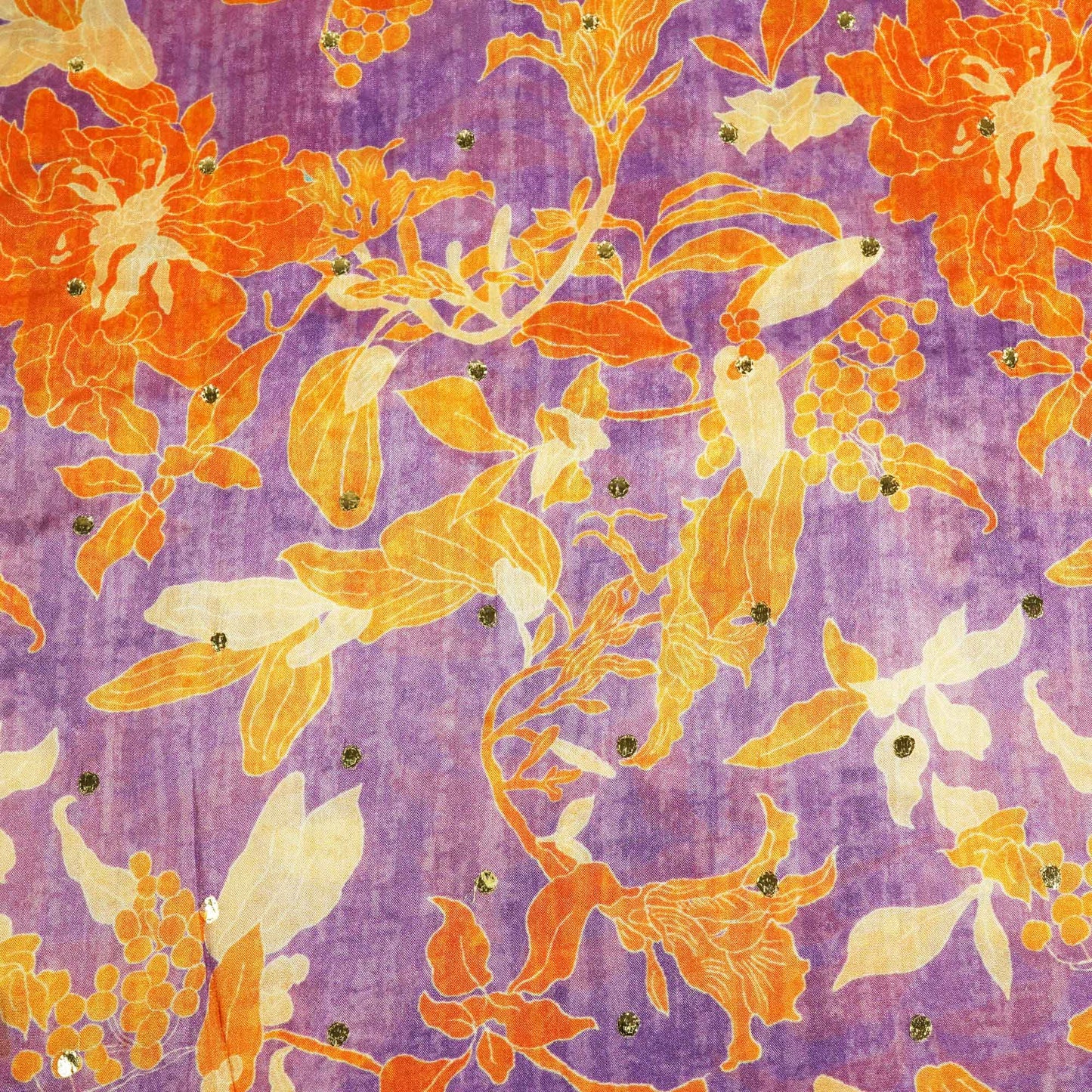 Purple Floral Gota Embroidery Crepe Fabric 2324 GT-18876