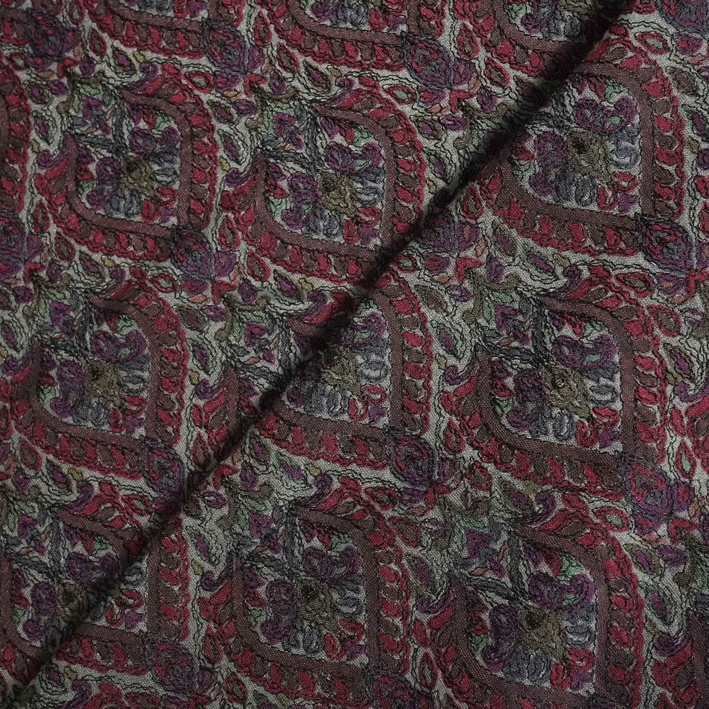 Grey Hand Embroidery Pure Silk Fabric 309 KRE-19208