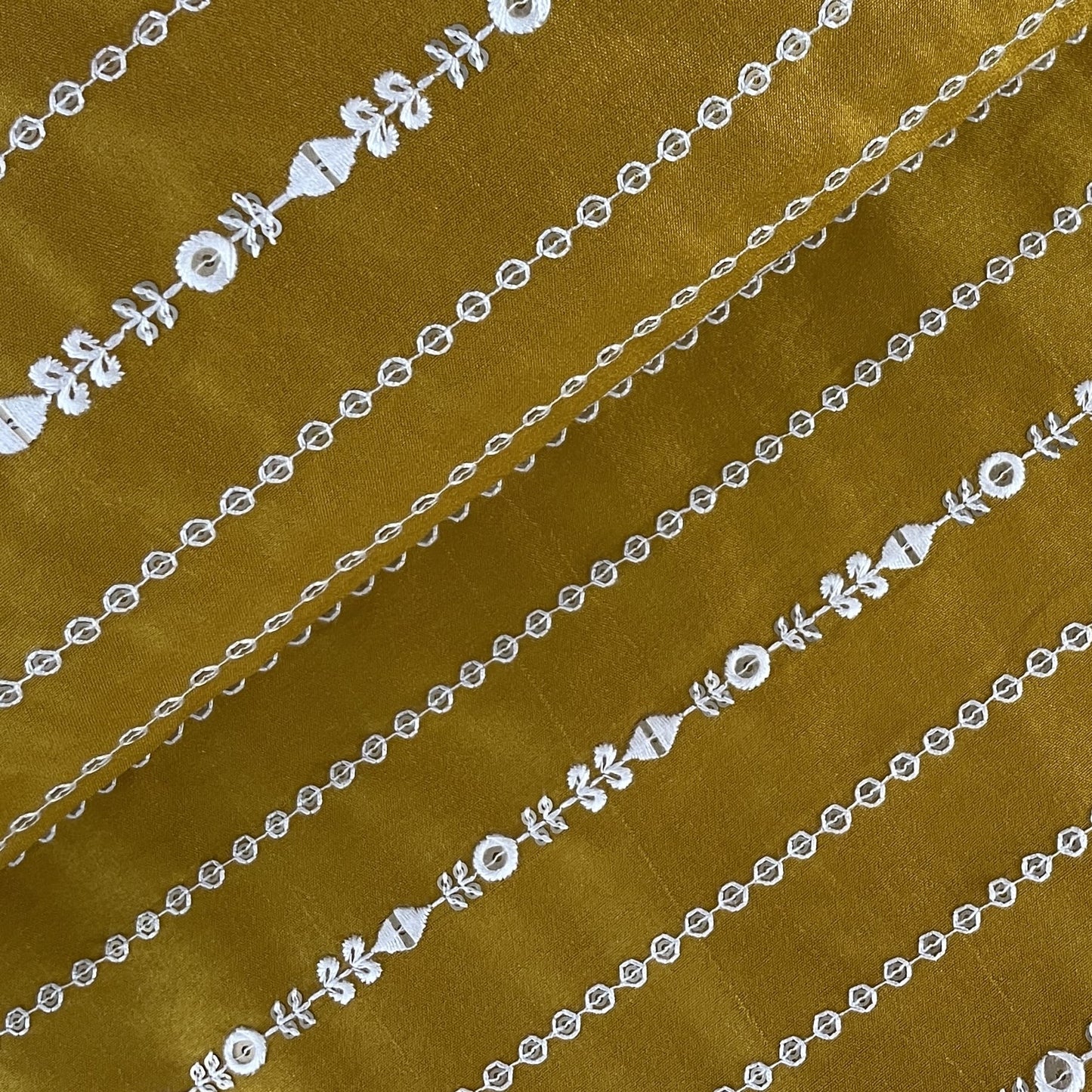 Mustard Thread Sequins Embroidery Russian Silk Fabric 19533