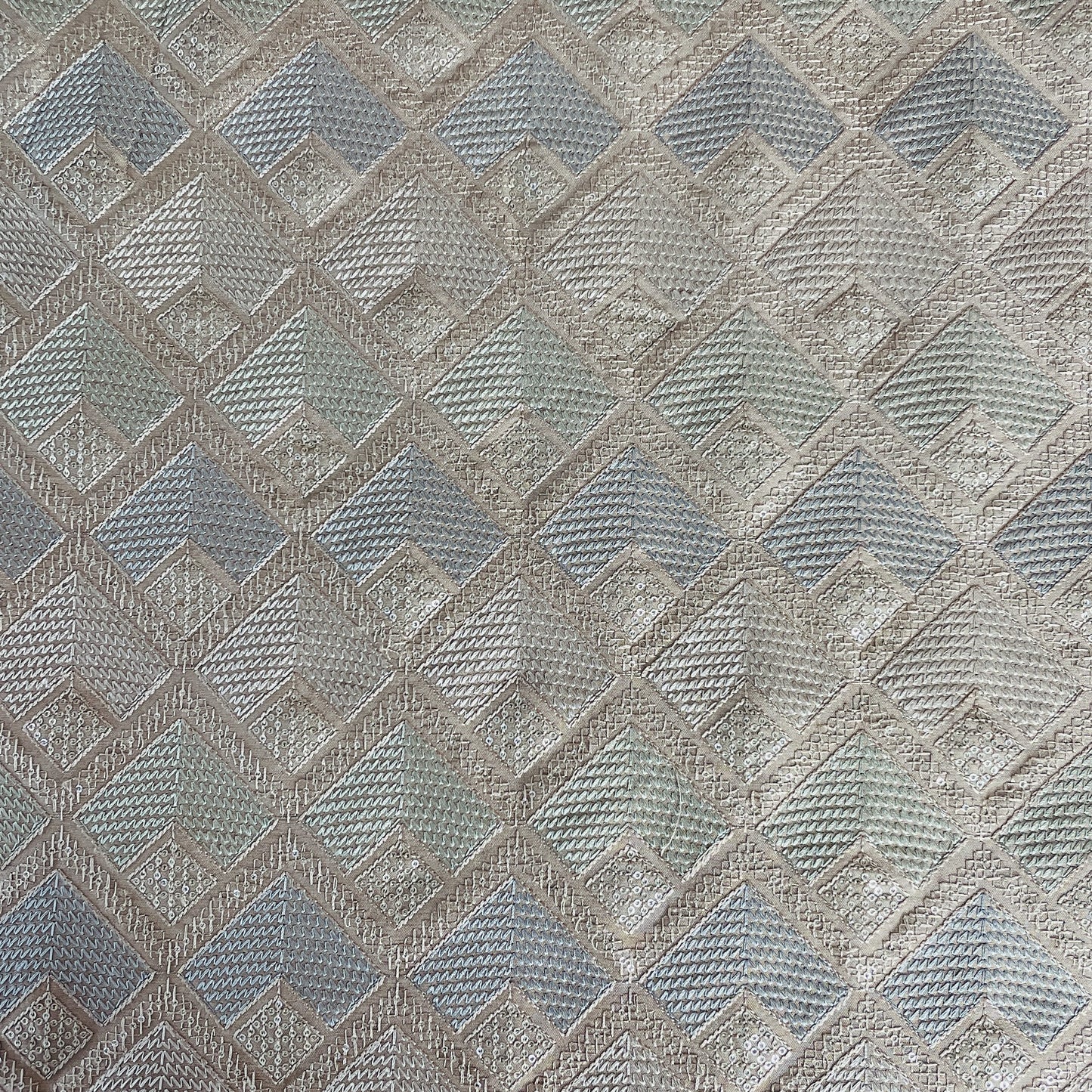 Brown Thread Sequins Embroidery Russian Silk Fabric 19537