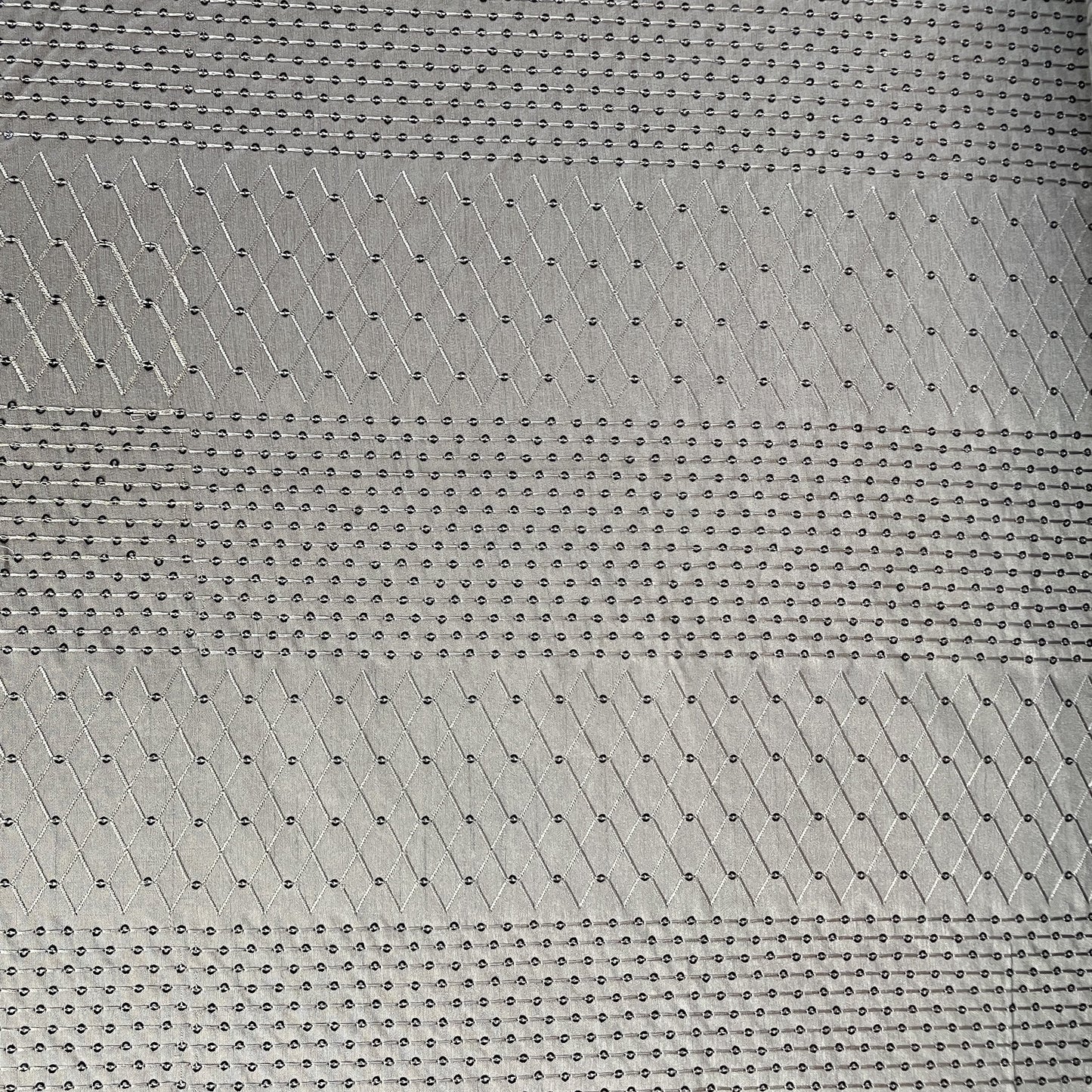 Grey Thread Sequins Embroidery Russian Silk Fabric 19545