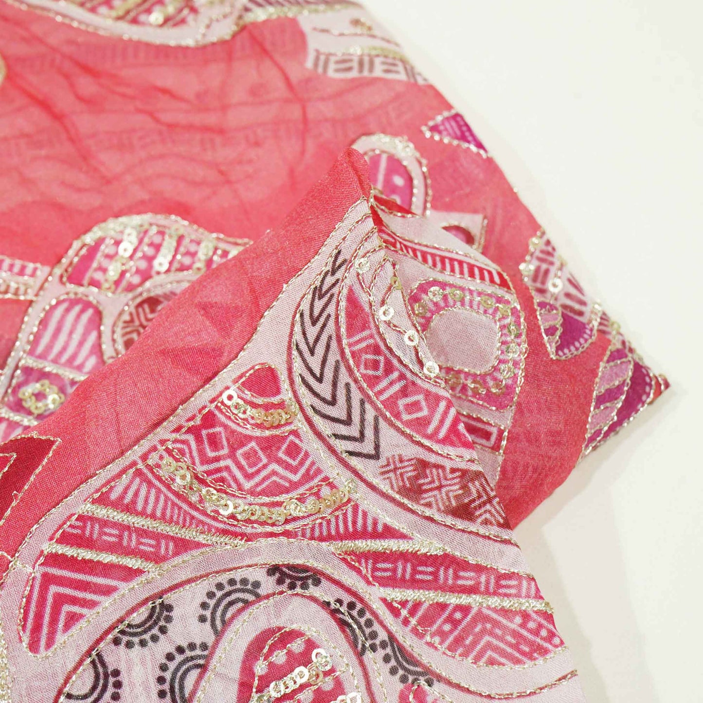 Pink Floral Embroidery Crepe Fabric 2324 KT-19554