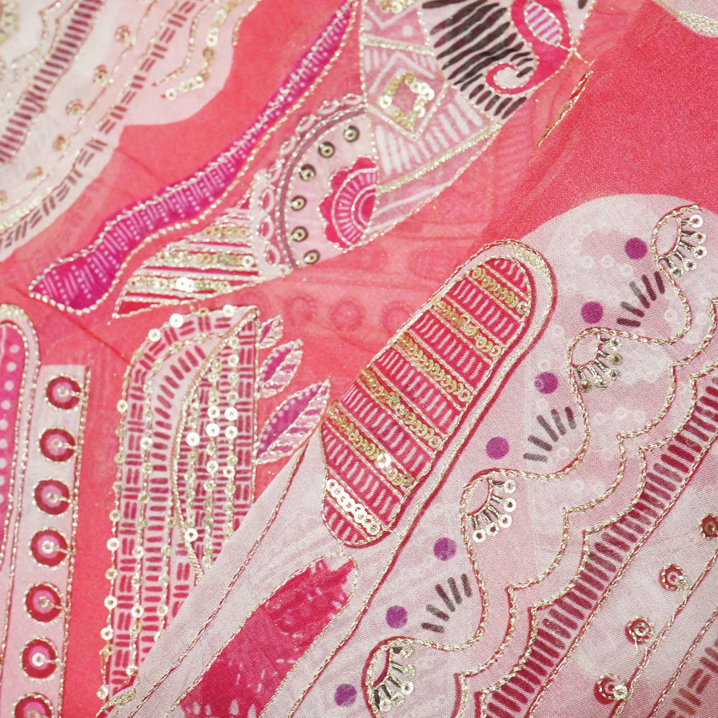 Pink Floral Embroidery Crepe Fabric 2324 KT-19554