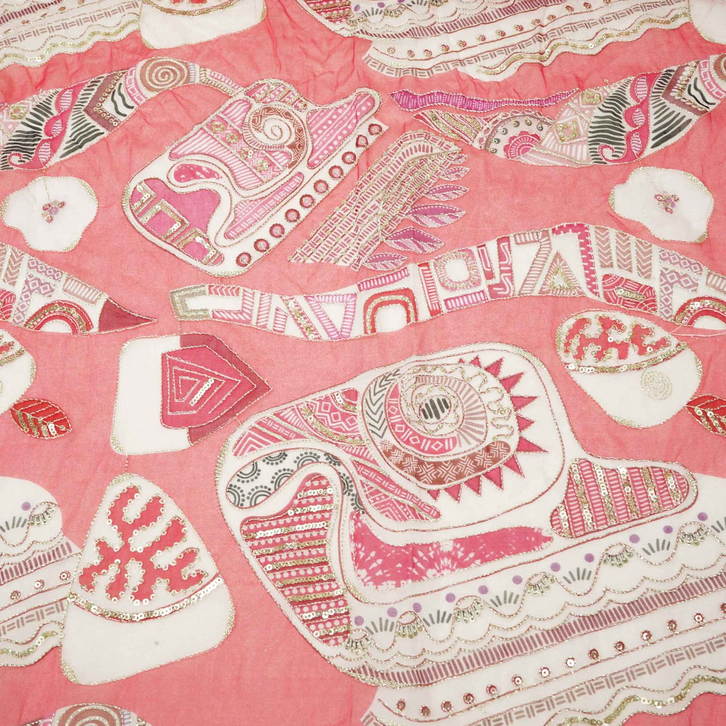 Pink Floral Embroidery Crepe Fabric 2324 KT-19554