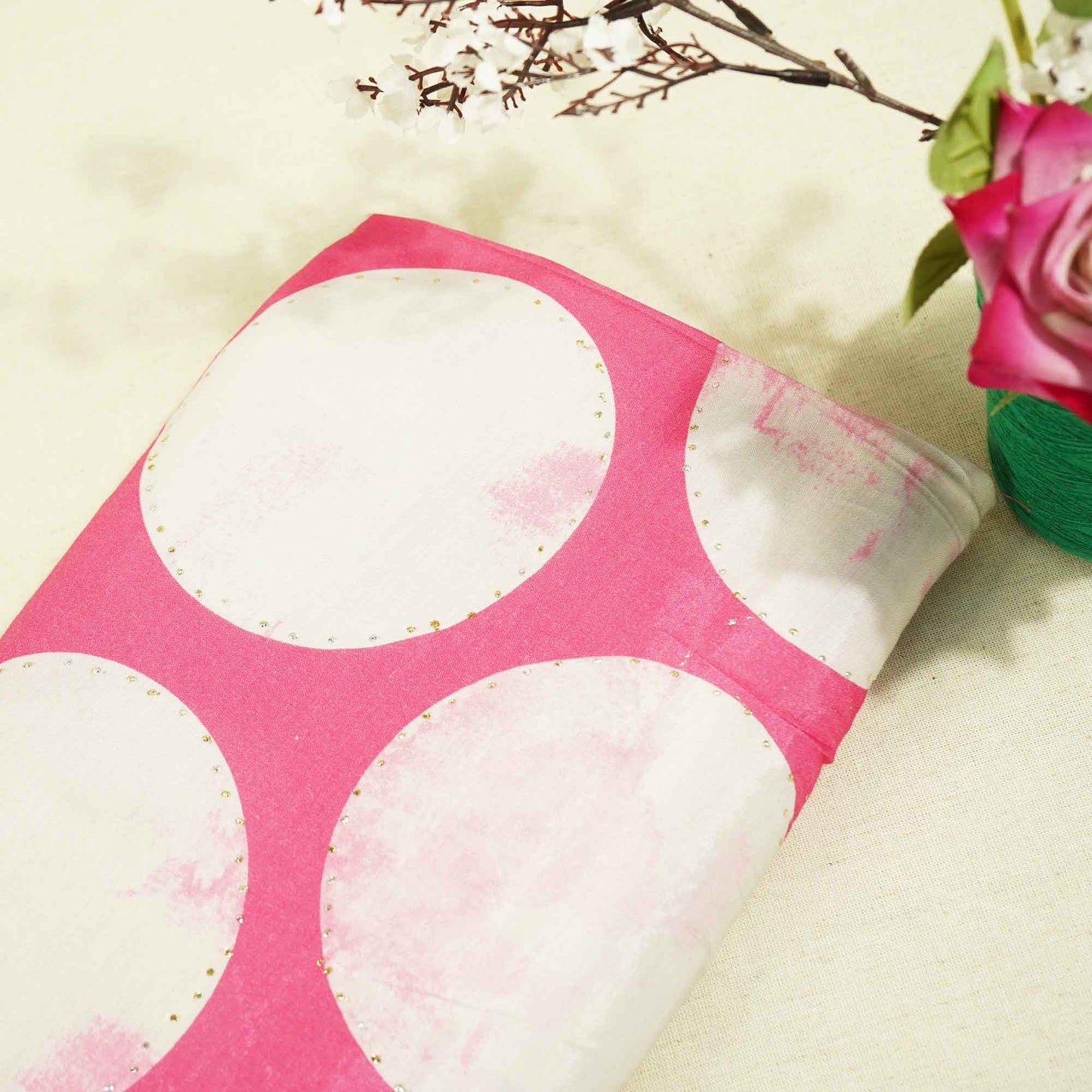 Pink Geometrical Mukaish Work Mulmul Fabric 0243 SN-19580