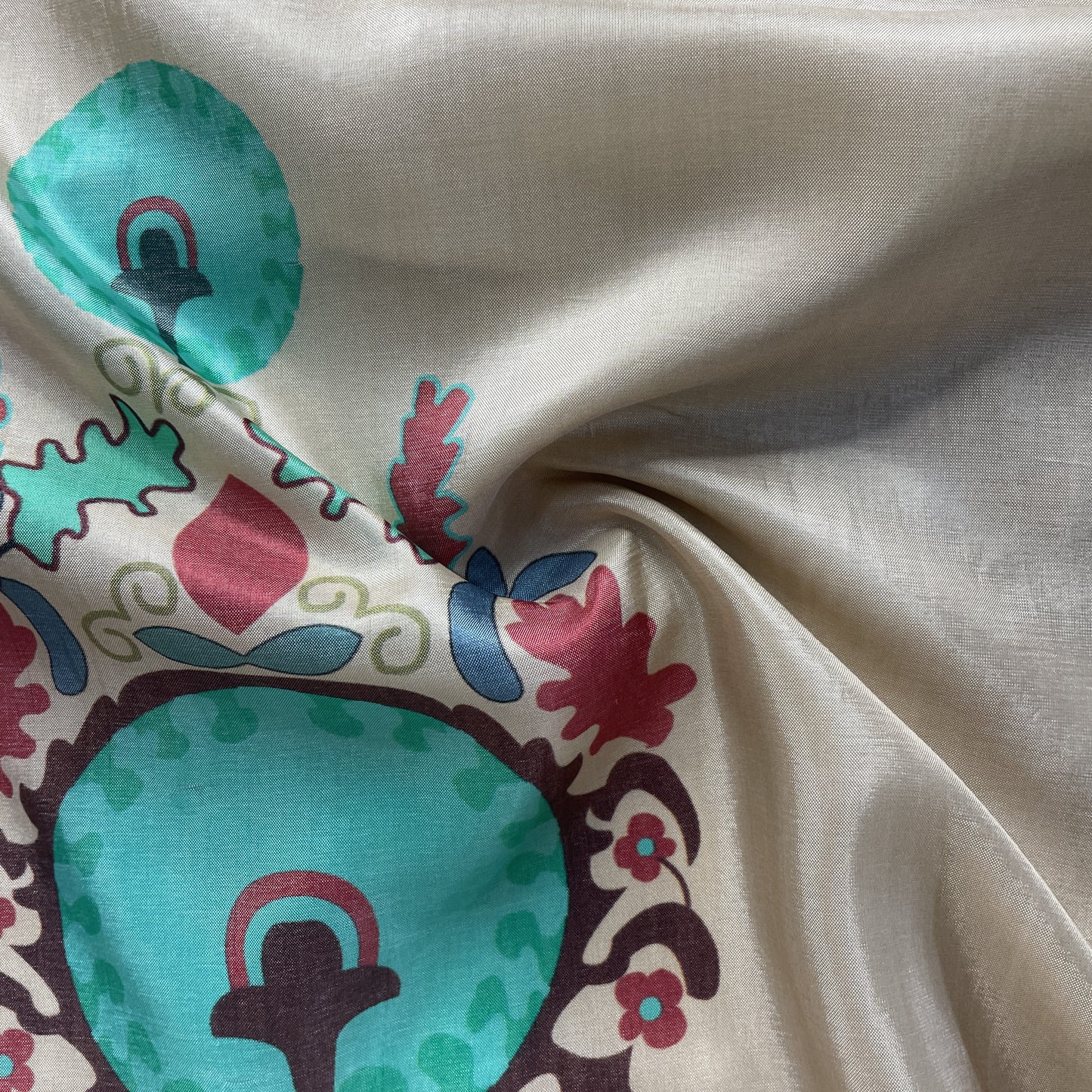 Dark Cream Floral Print Upada Silk Fabric 19596