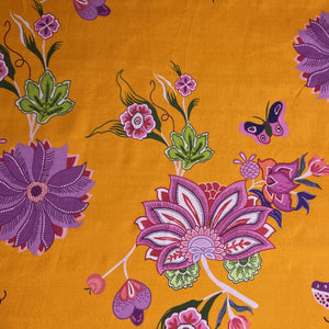 Orange Floral Print Upada Silk Fabric 19600