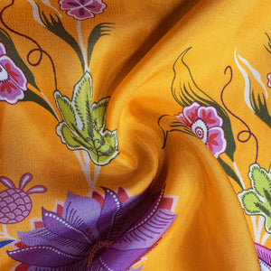 Orange Floral Print Upada Silk Fabric 19600