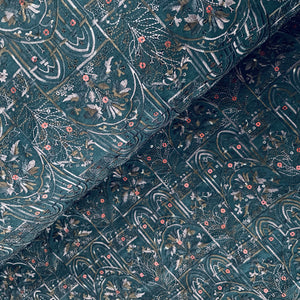 Peacock Green Thread Sequins Embroidery Russian Silk Fabric 19684