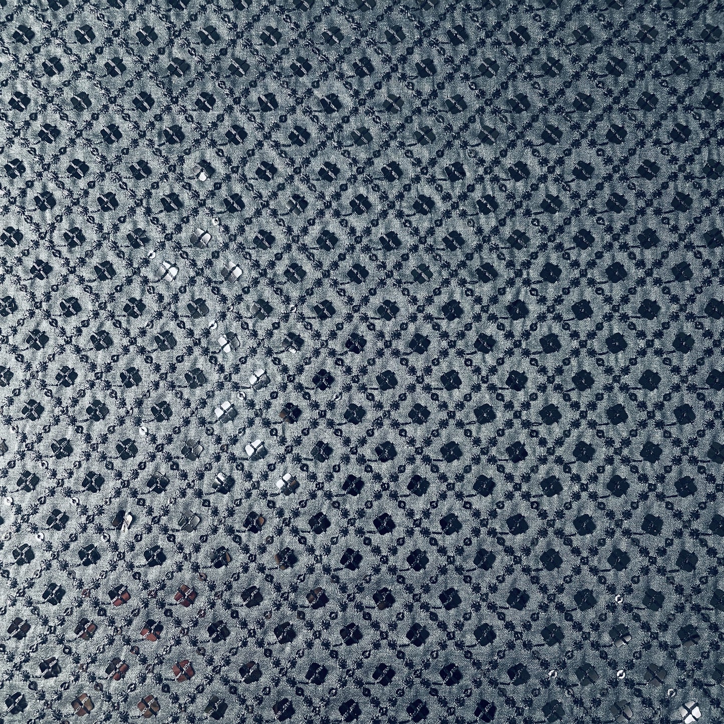 Light Grey Sequins Embroidery Russian Silk Fabric 19687