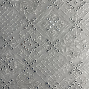 White Mirror Embroidery Dyeable Georgette Fabric 19694
