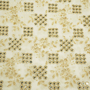 White Mirror & Zari Embroidery Dyeable Georgette Fabric 440 AF-19696