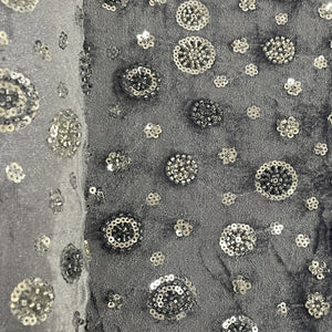 Grey Cutdana Sequins Embroidery Valvet Fabric 19705