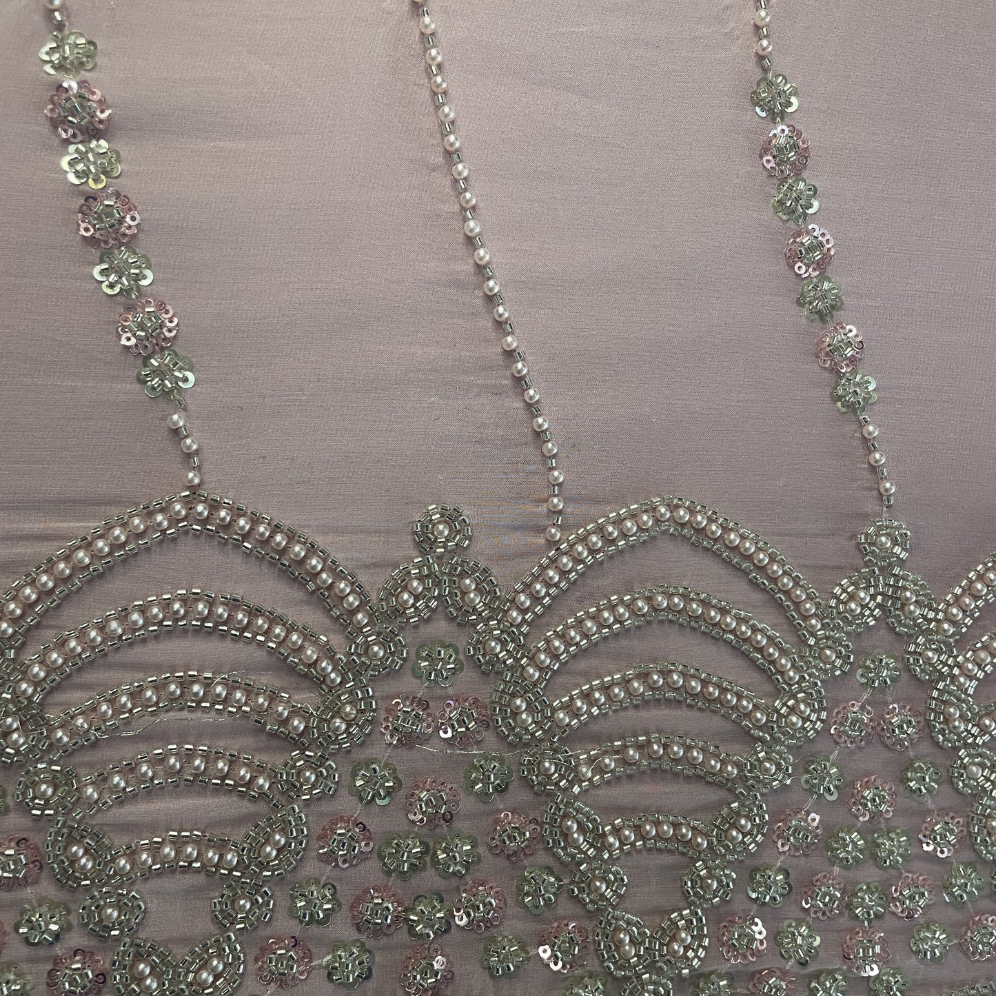 Pink Cutdana Sequins Embroidery Organza Fabric 19709