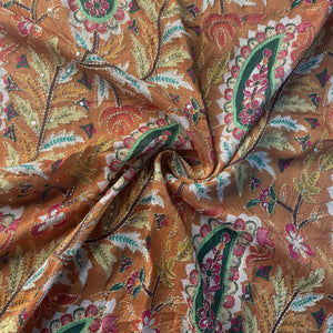 Orange Paisley Embroidery Chiffon Fabric 19761