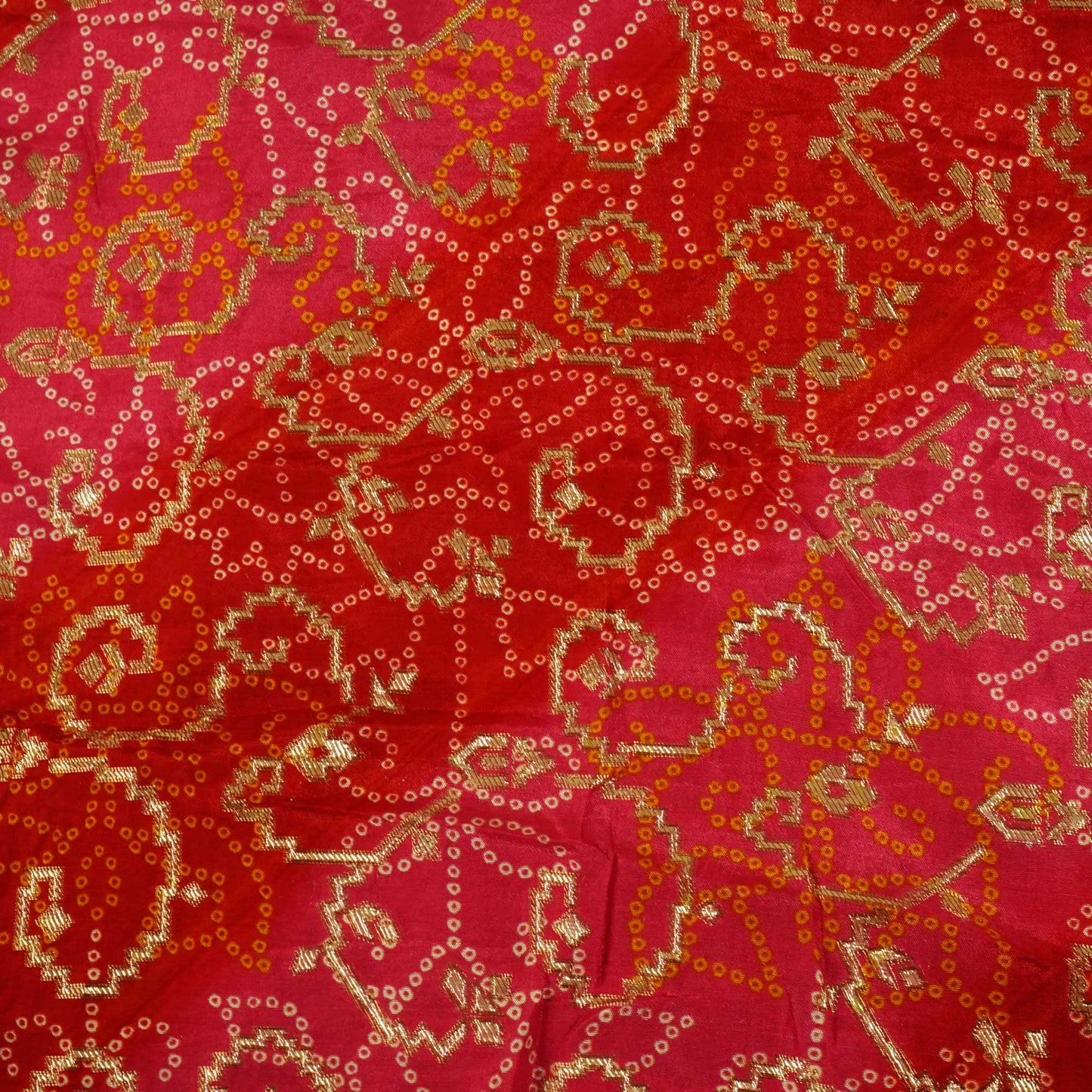 Pink and Red Bandhani Print Dola Silk Fabric 2078 KT-19764