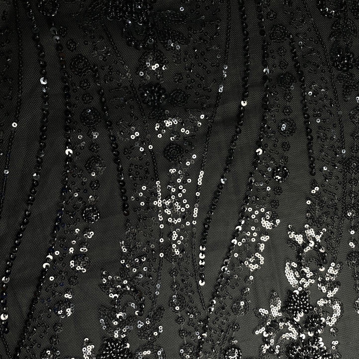 Black Cutdana Sequins Embroidery Net Fabric 19900