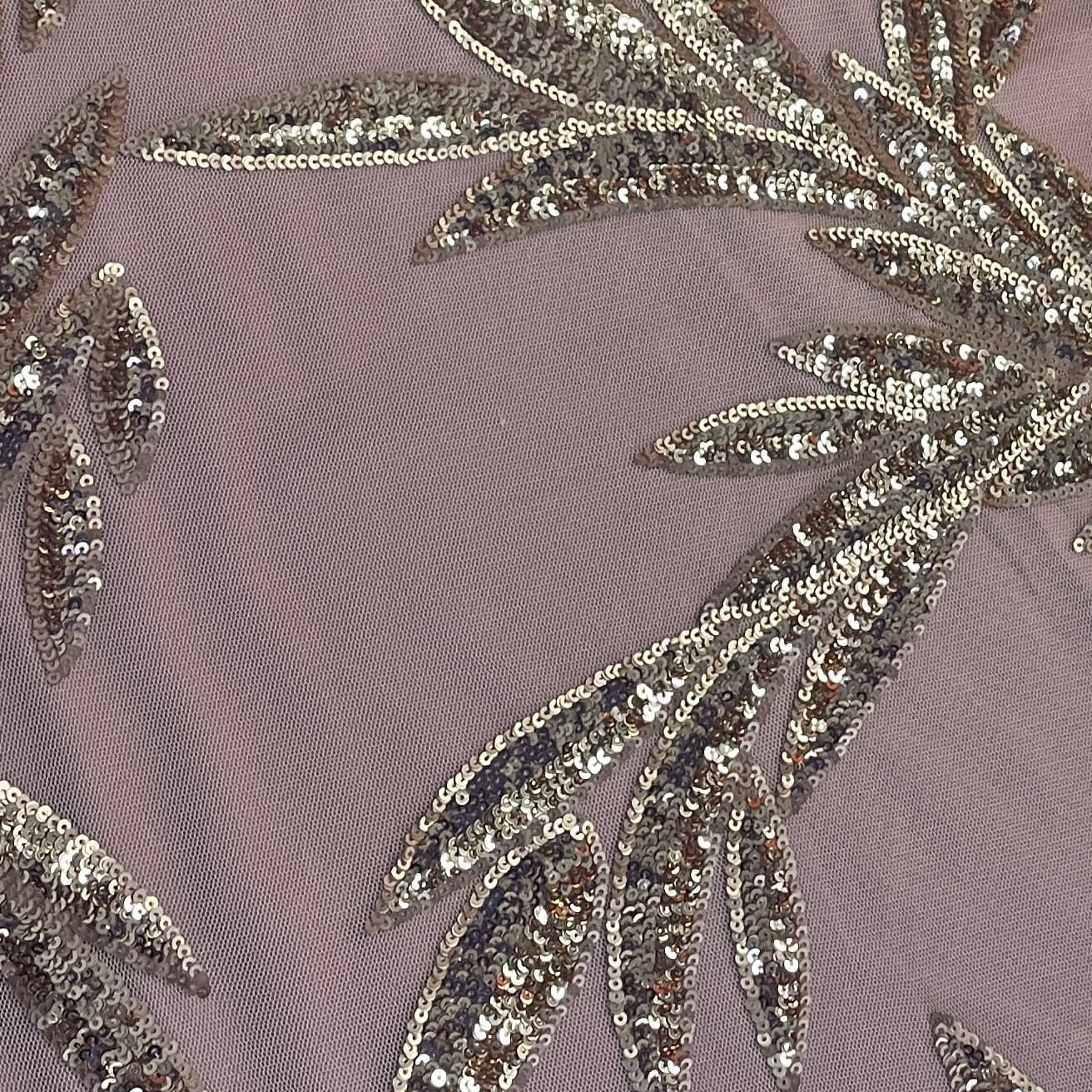 Peach Floral Sequins Embroidery Net Fabric 19902