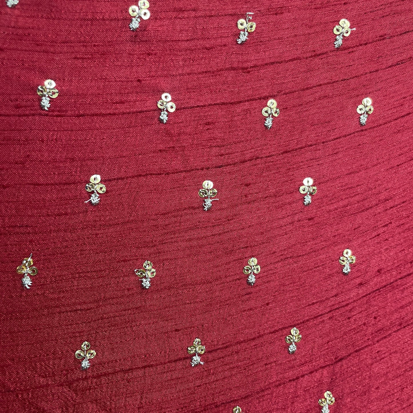 Red Sequins Embroidery Dupion Silk Fabric 19907