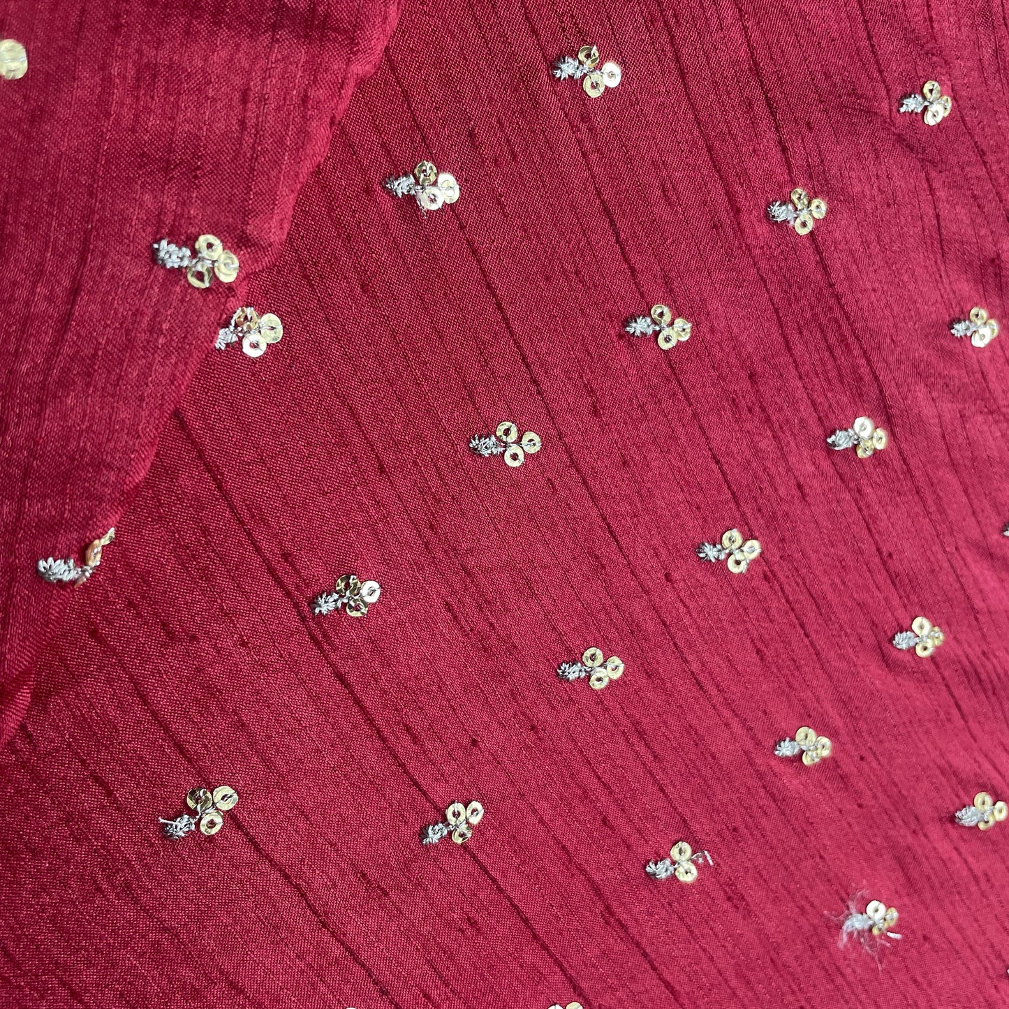 Red Sequins Embroidery Dupion Silk Fabric 19907
