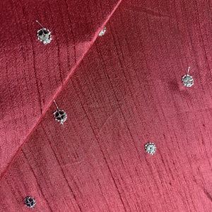 Red Sequins Embroidery Dupion Silk Fabric 19911