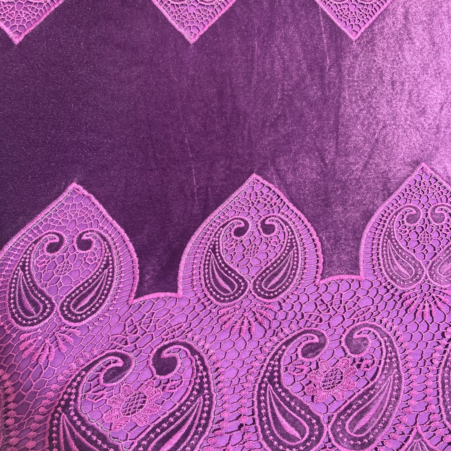 Purple Velvet Schiffli Fabric 19932