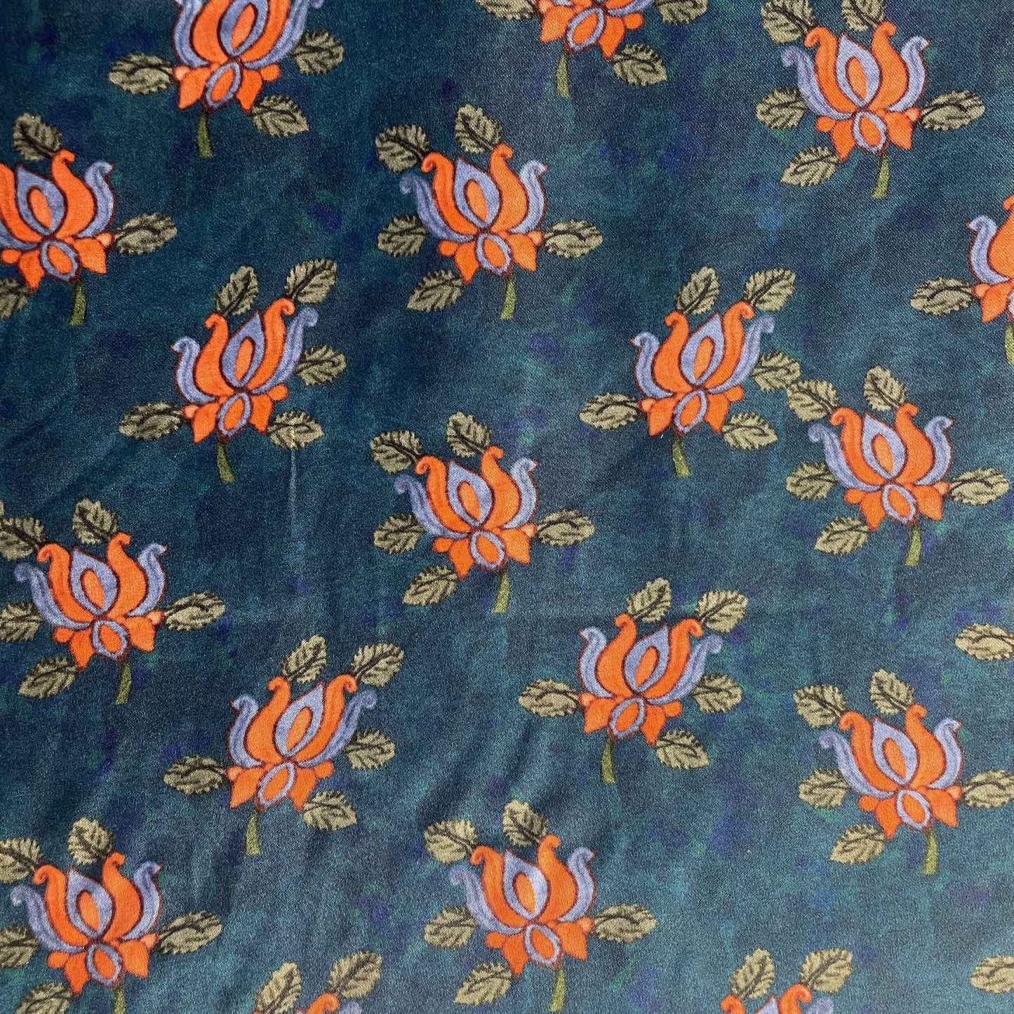 Blue Floral Print Modal Satin Fabric 19962