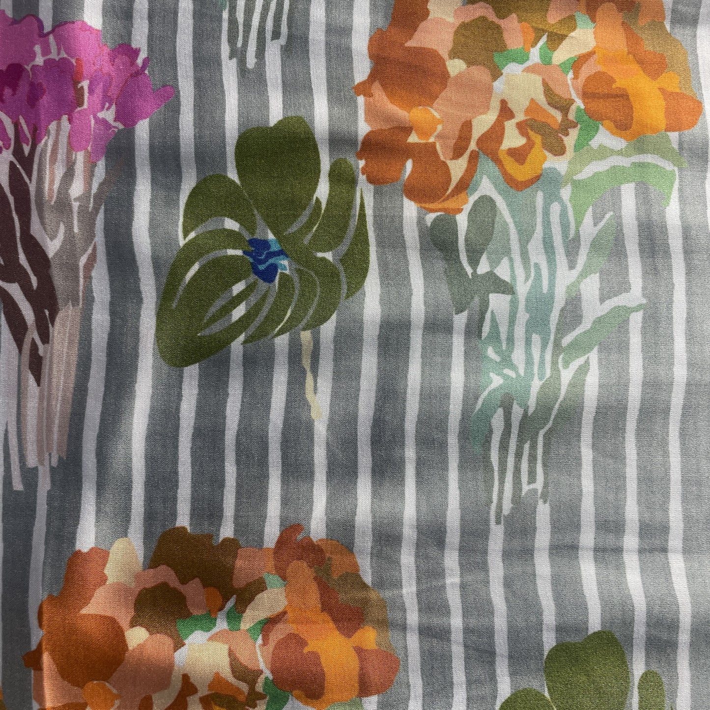 Grey Floral Print Modal Satin Fabric 19965