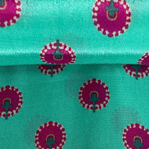 Green Traditional Print Natural Crepe 20336