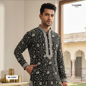 Black Jaal Embroidery Georgette Fabric DR-32397 - TradeUNO