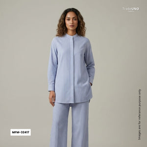 Blue With White Stripes Poplin Fabric MFM-32417 - TradeUNO