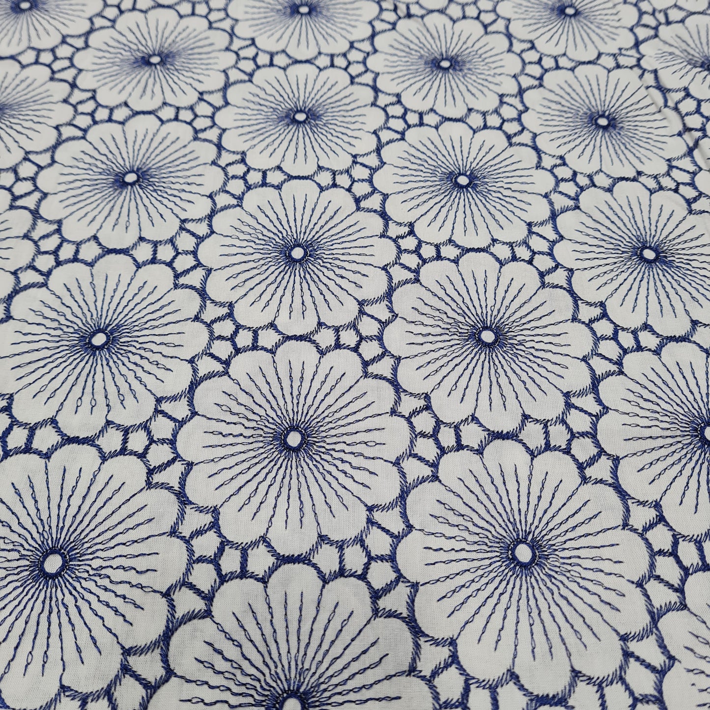 White & Purple Floral Thread Embroidery Cotton Fabric - TradeUNO