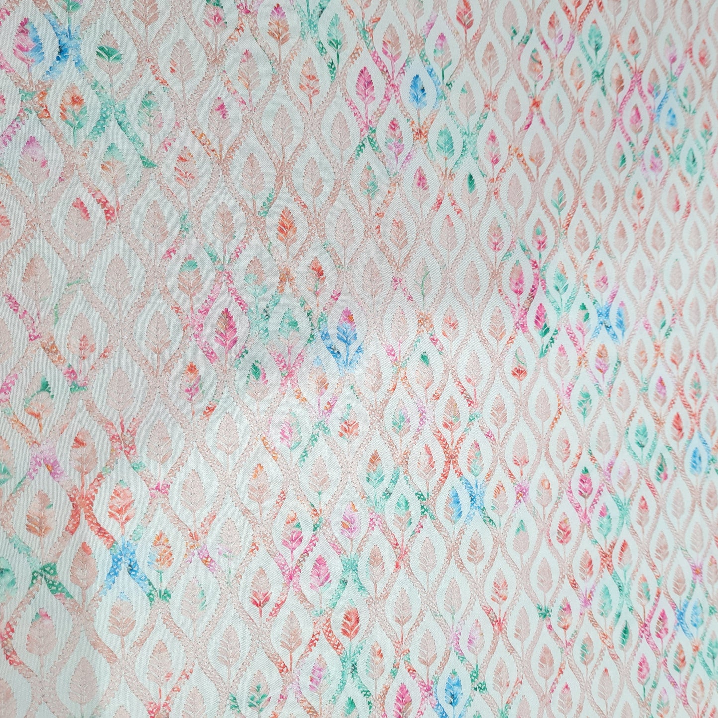 Peach Pink Traditional Print Cotton Blended Fabric