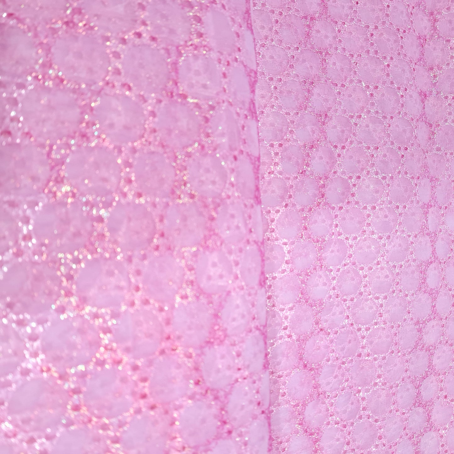 Pink Geometerical Sequence Embroidery Organza Fabric