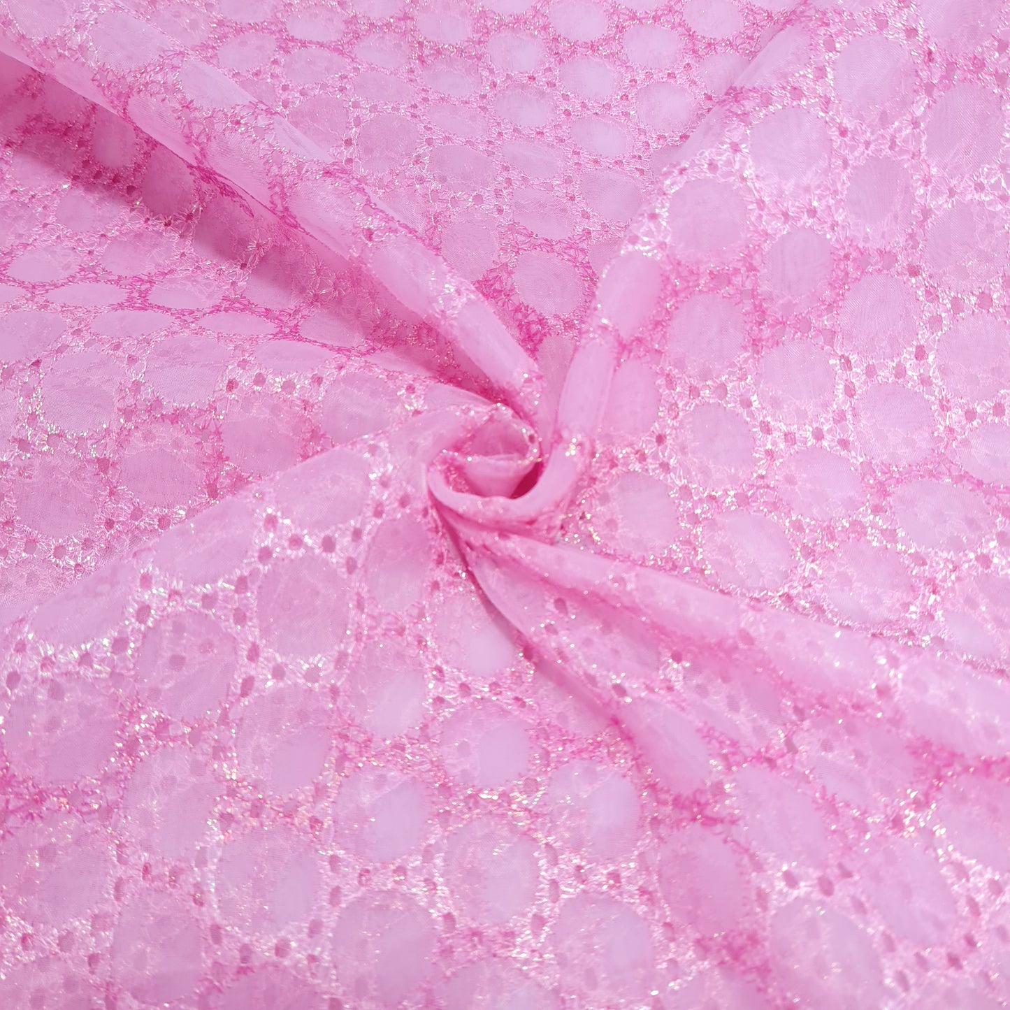 Pink Geometerical Sequence Embroidery Organza Fabric