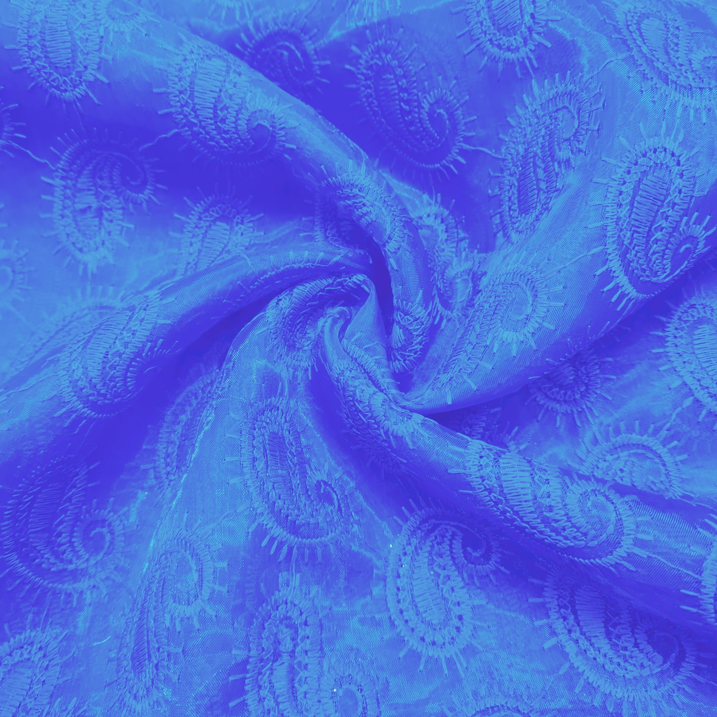 Blue Paisley Thread Embroidery Organza Fabric
