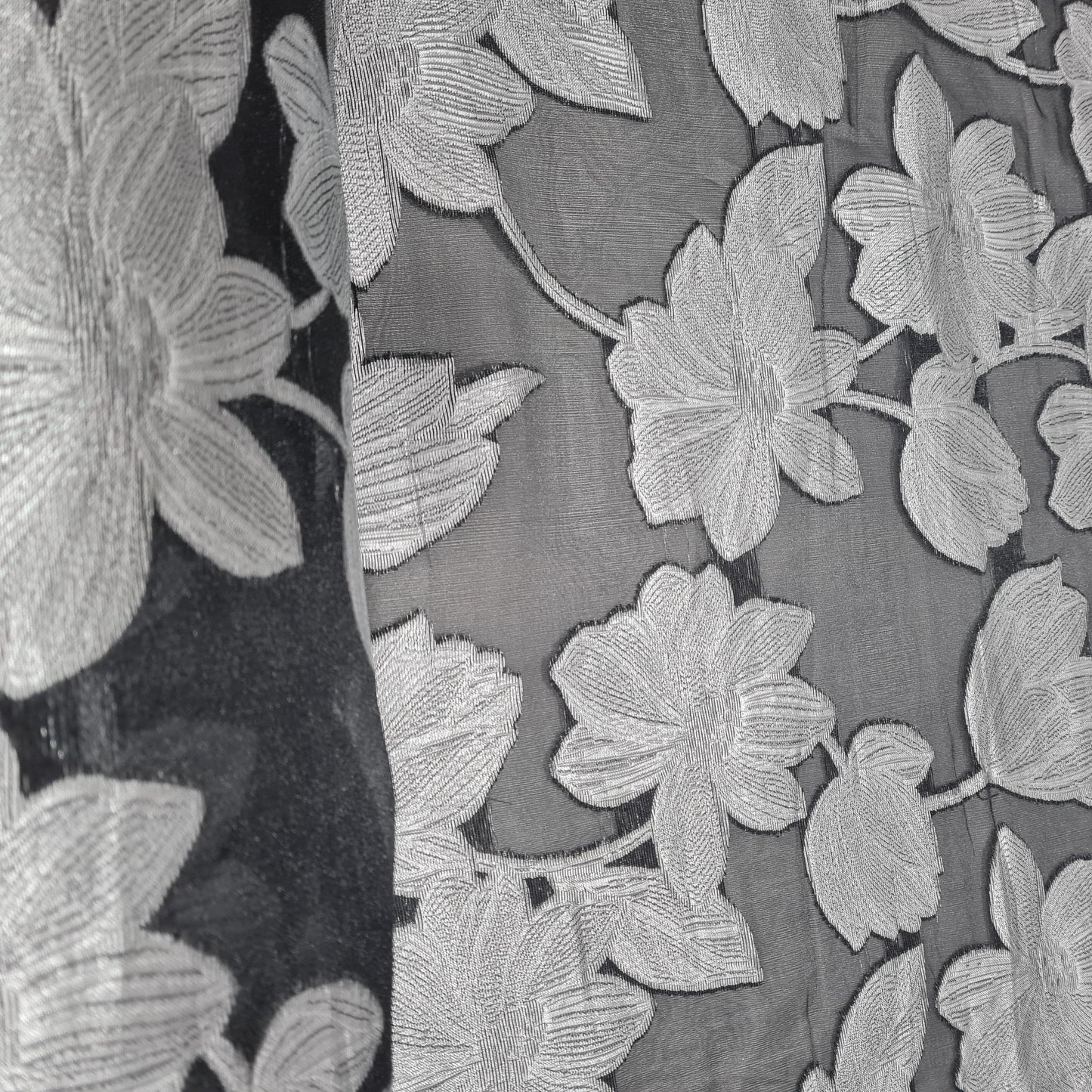 Black & Silver Floral Organza Jacquard Fabric - TradeUNO