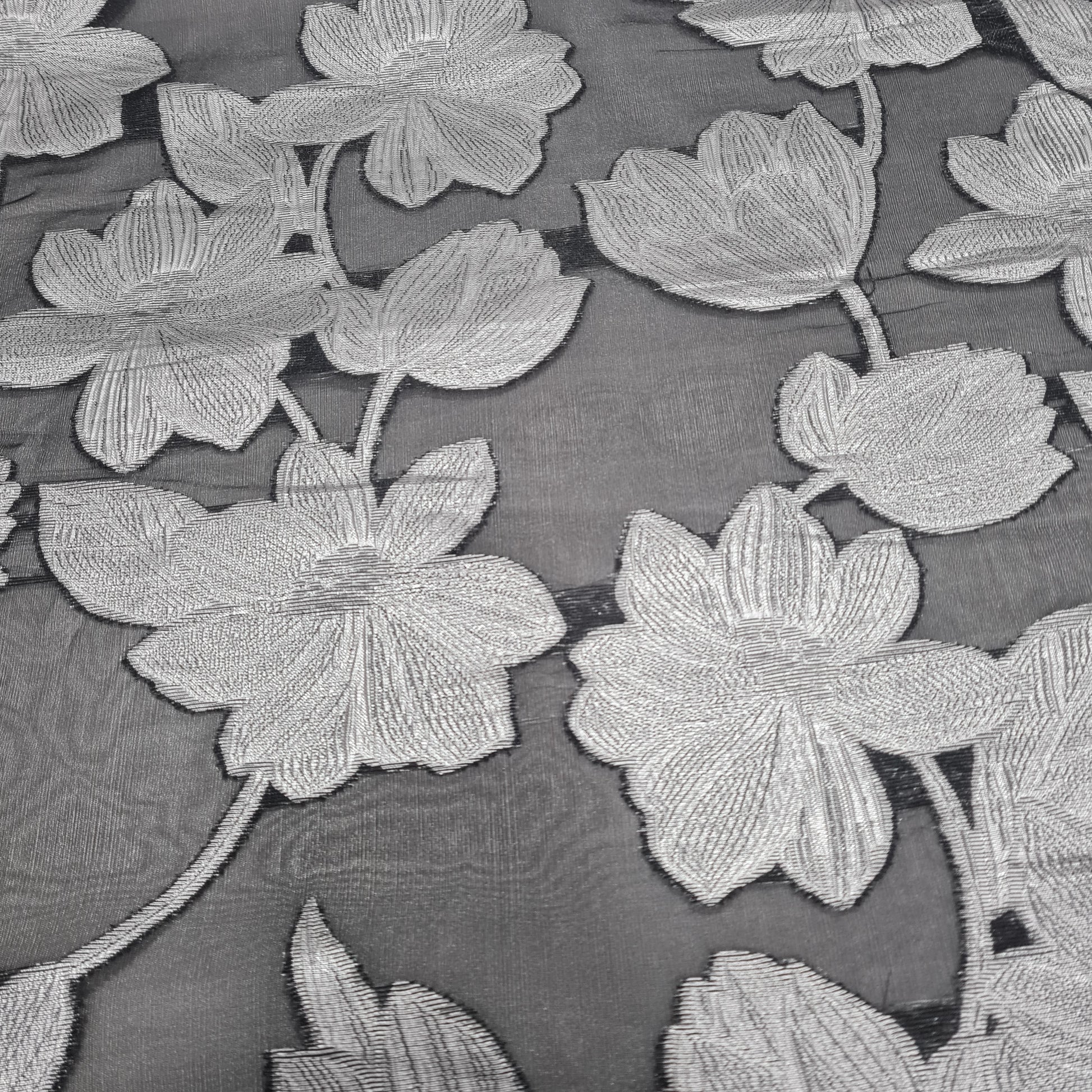 Black & Silver Floral Organza Jacquard Fabric - TradeUNO