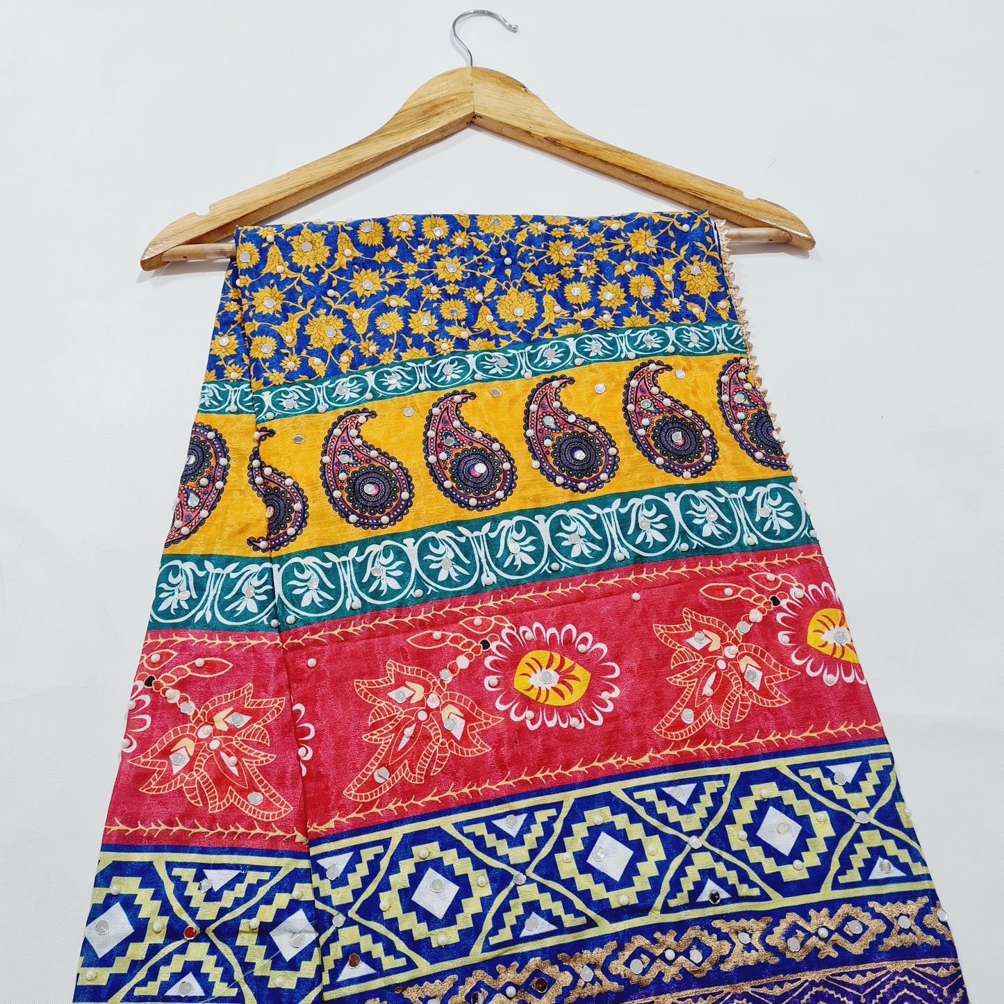 Mutlicolor Traditional Pearl & Mirror Work Silk Dupatta - TradeUNO