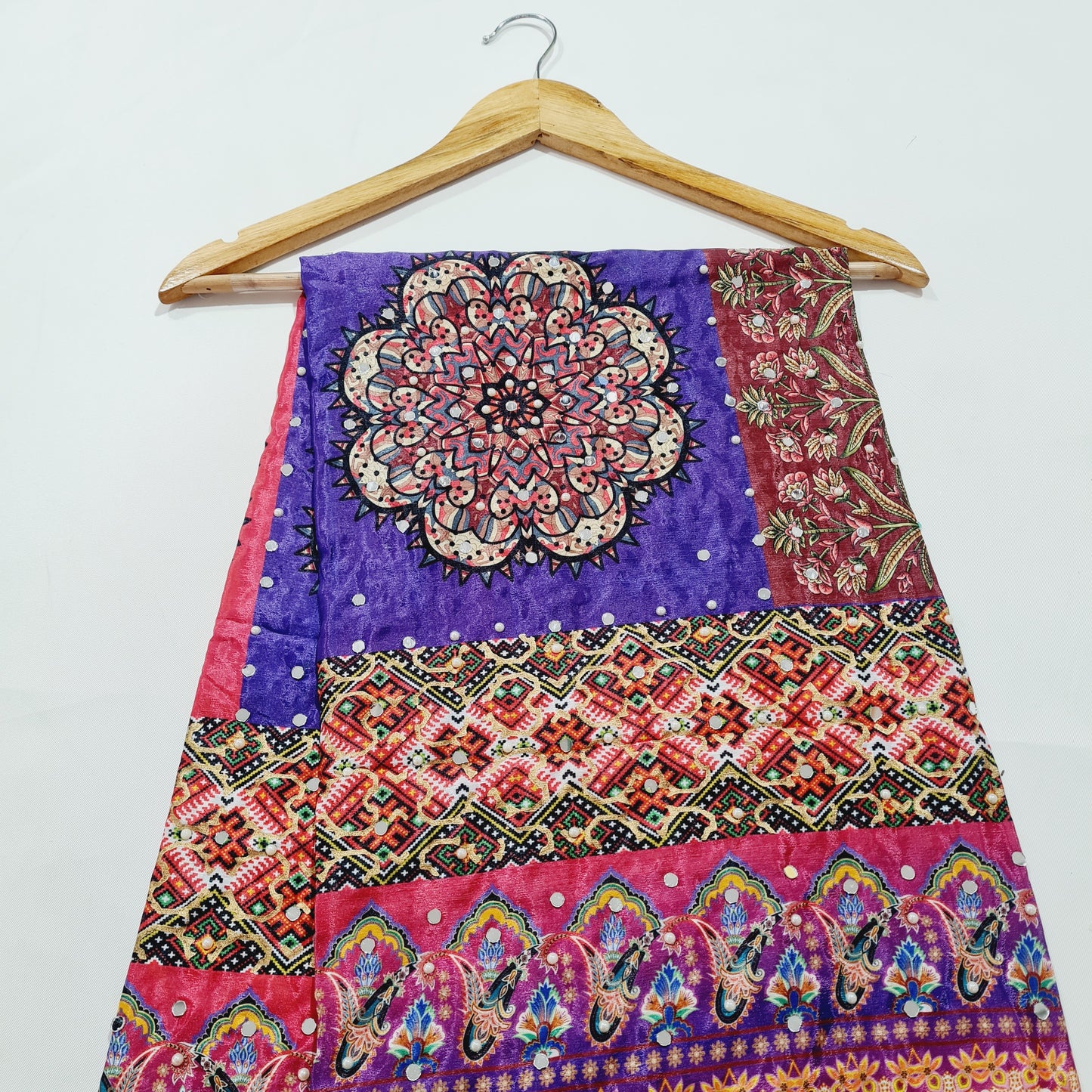 Mutlicolor Traditional Pearl & Mirror Work Silk Dupatta