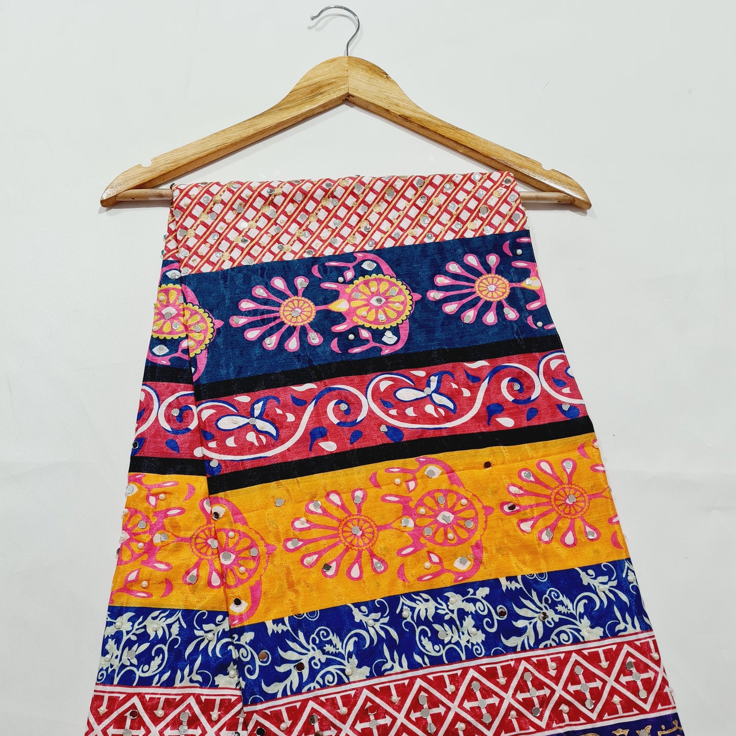 Mutlicolor Traditional Pearl & Mirror Work Silk Dupatta - TradeUNO