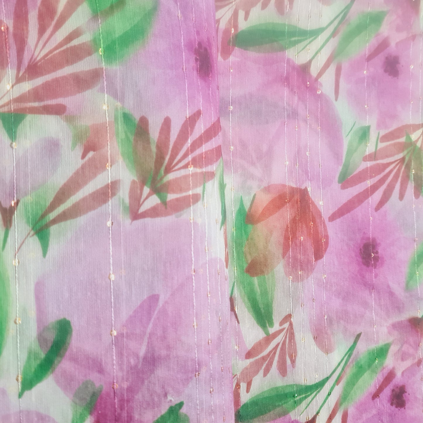 White & Purple Floral Sequence Chanderi Fabric - TradeUNO